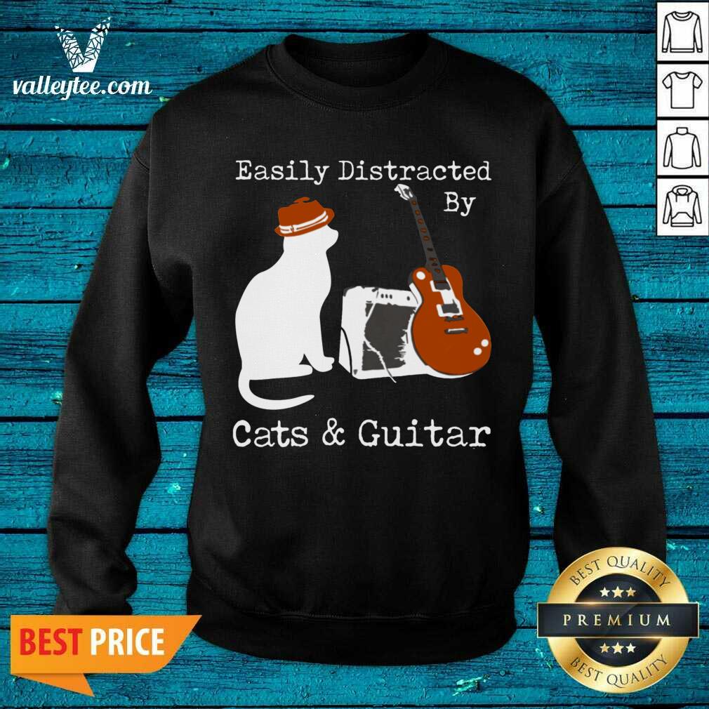 Easily Distracted By Cats And Guitar Shirt - Image 3