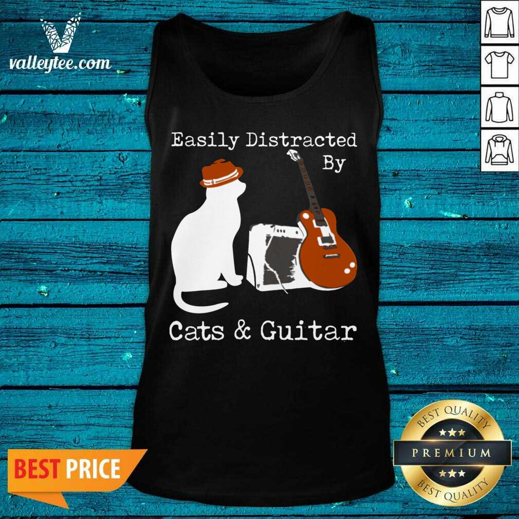 Easily Distracted By Cats And Guitar Shirt - Image 2