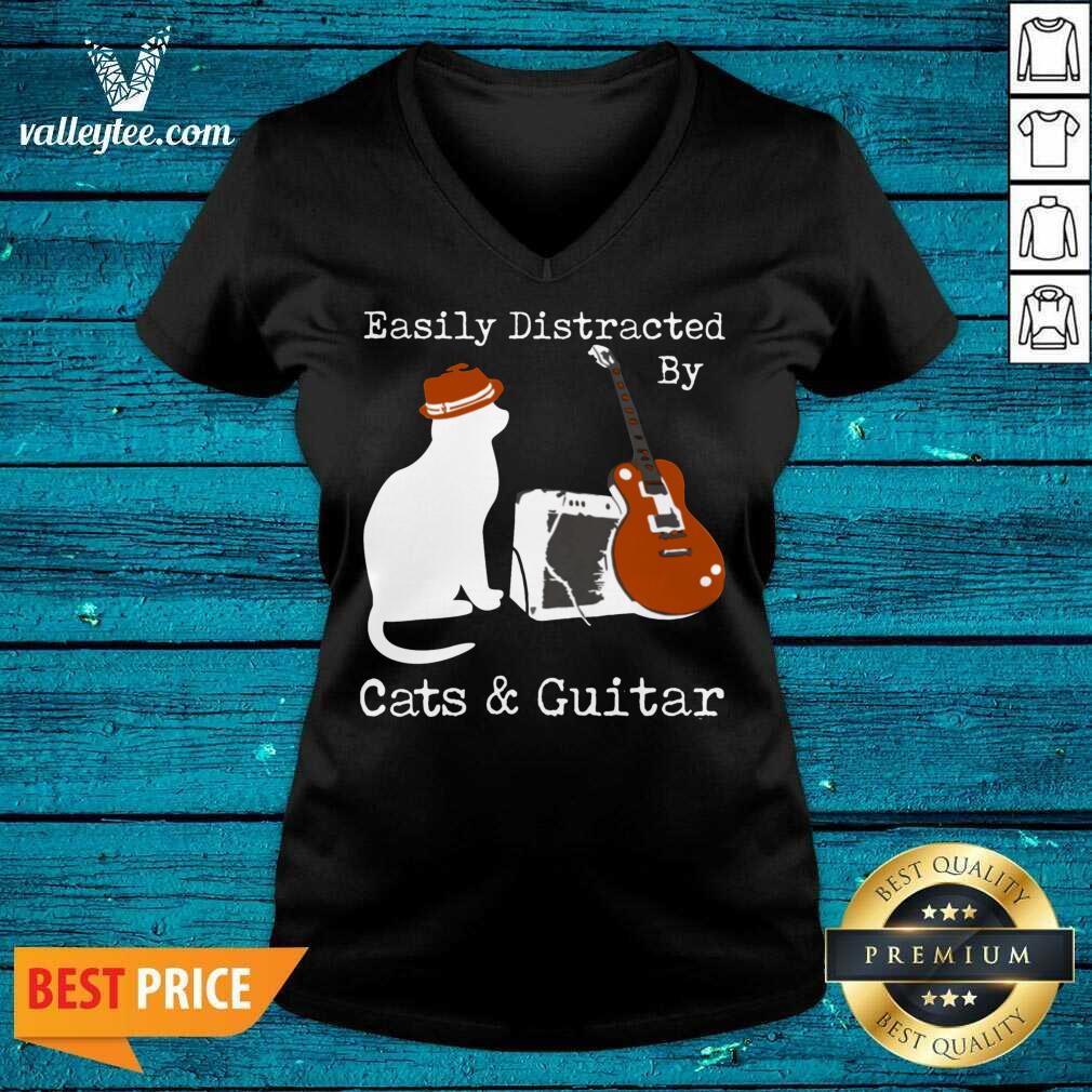 Easily Distracted By Cats And Guitar Shirt - Image 5