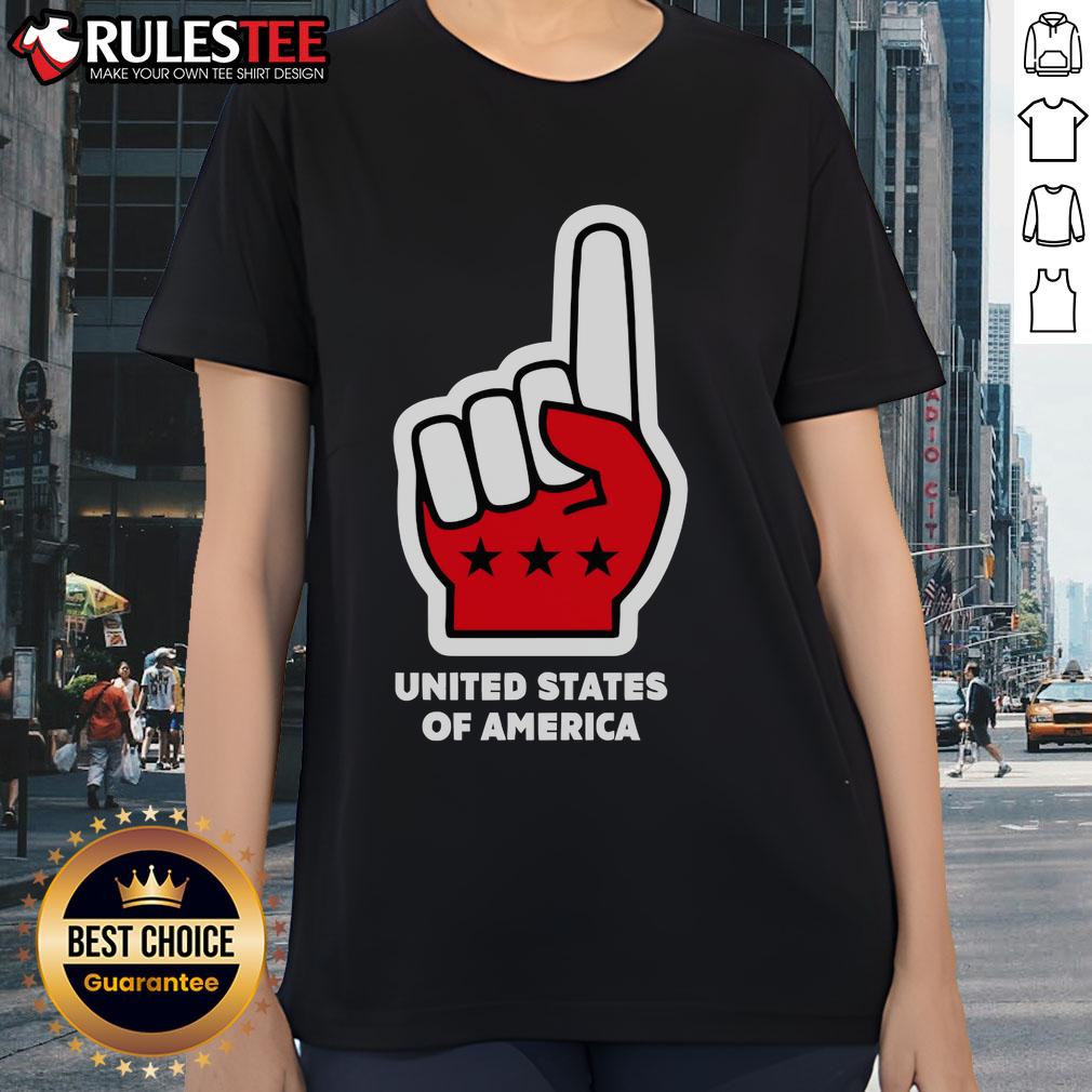 Top USA Number One Hand Sign United States Of America Foam Finger T-Shirt - Image 3