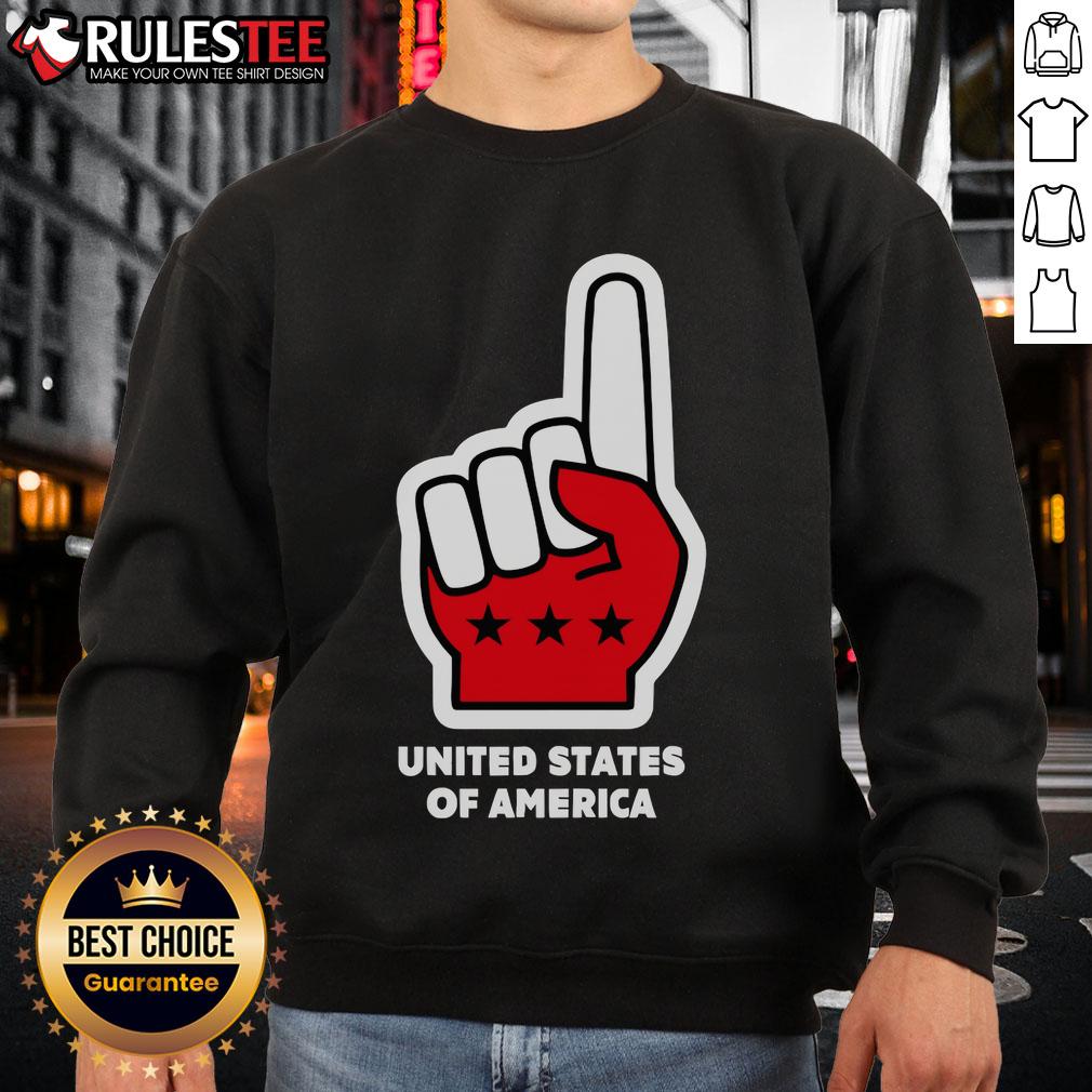 Top USA Number One Hand Sign United States Of America Foam Finger T-Shirt - Image 5