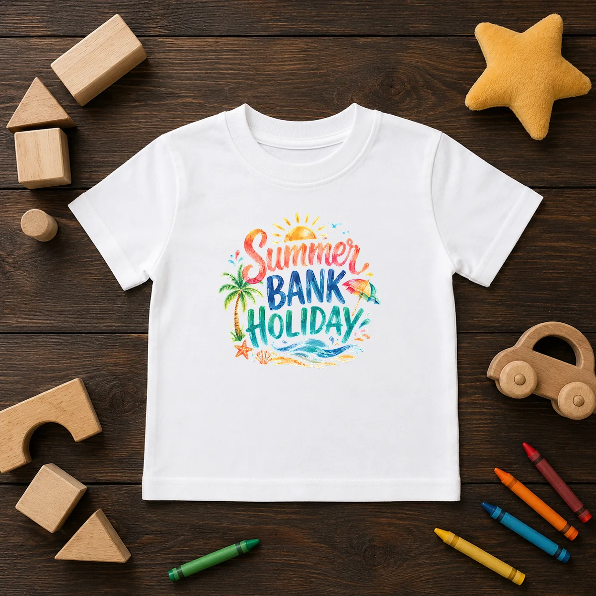 Nice Watercolor Summer Bank Holiday Beach Palm Starfish Shirt - Image 9