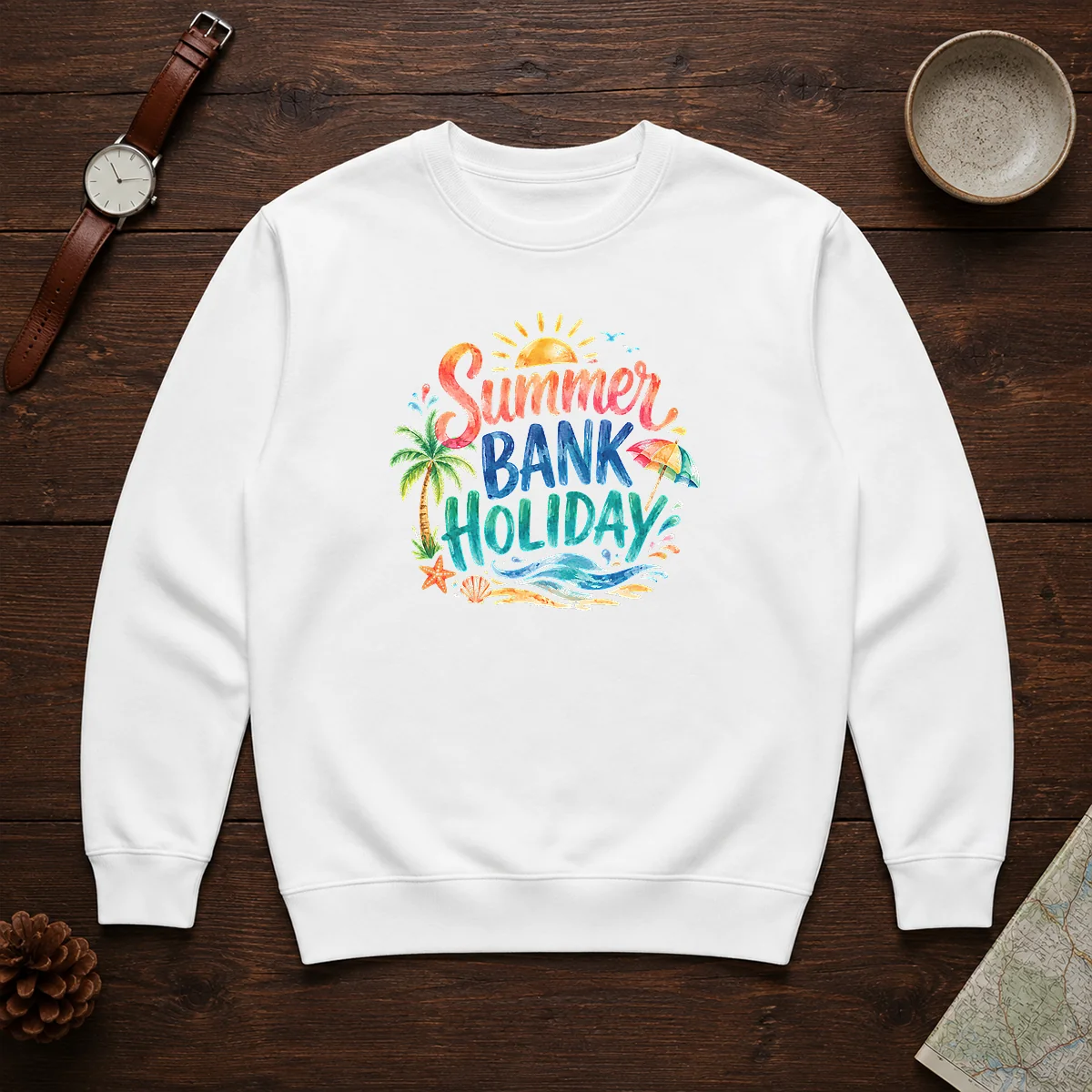 Nice Watercolor Summer Bank Holiday Beach Palm Starfish Shirt - Image 7