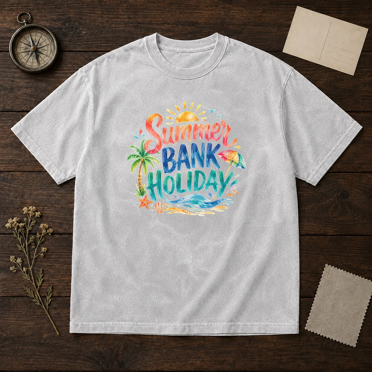 Nice Watercolor Summer Bank Holiday Beach Palm Starfish Shirt - Image 8