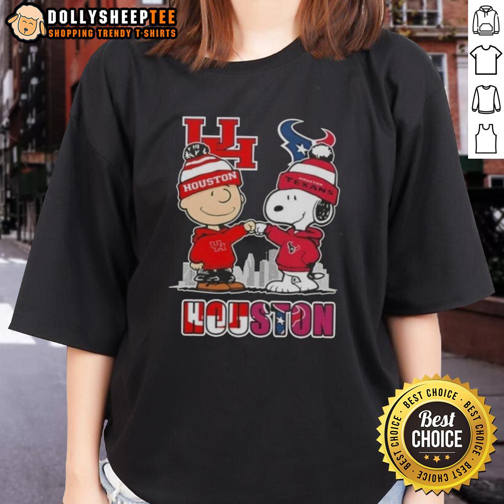 Top Snoopy And Charlie Brown Houston Sports Cougars X Texans Skyline T-Shirt - Image 3