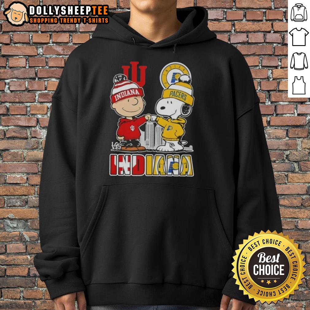 Top Snoopy And Charlie Brown Indiana Sports Hoosiers X Pacers Skyline T-Shirt - Image 2