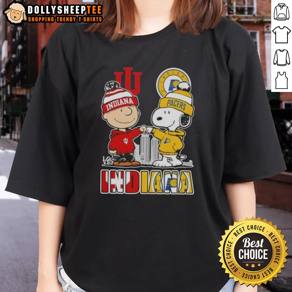 Top Snoopy And Charlie Brown Indiana Sports Hoosiers X Pacers Skyline T-Shirt - Image 3