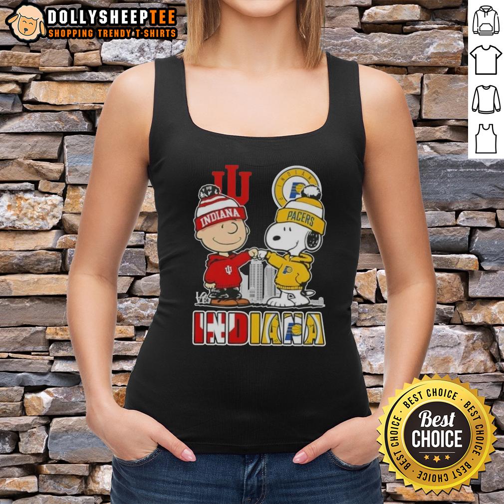 Top Snoopy And Charlie Brown Indiana Sports Hoosiers X Pacers Skyline T-Shirt - Image 4