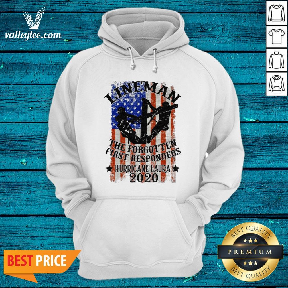 Lineman the Forgotten First Responders Hurricane Laura 2020 Print On Back Only Shirt - Image 3