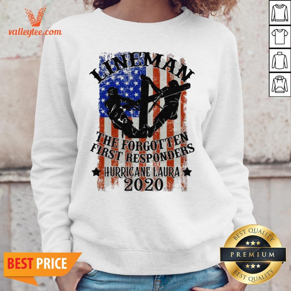 Lineman the Forgotten First Responders Hurricane Laura 2020 Print On Back Only Shirt - Image 2