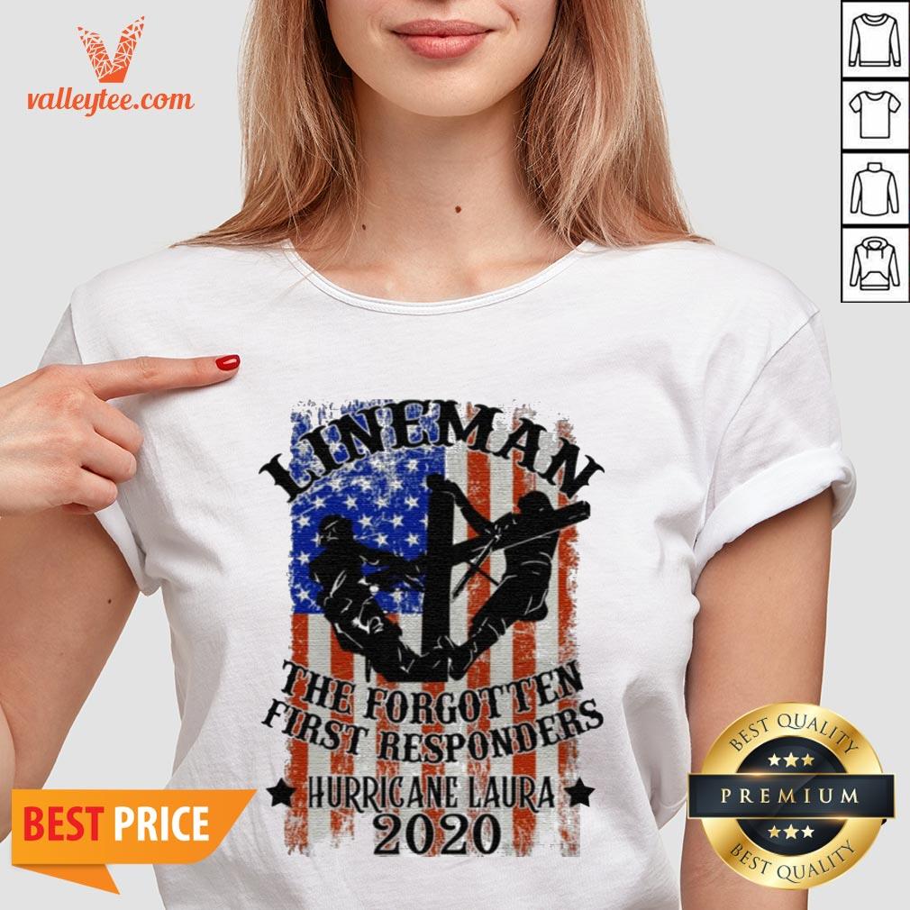 Lineman the Forgotten First Responders Hurricane Laura 2020 Print On Back Only Shirt - Image 4