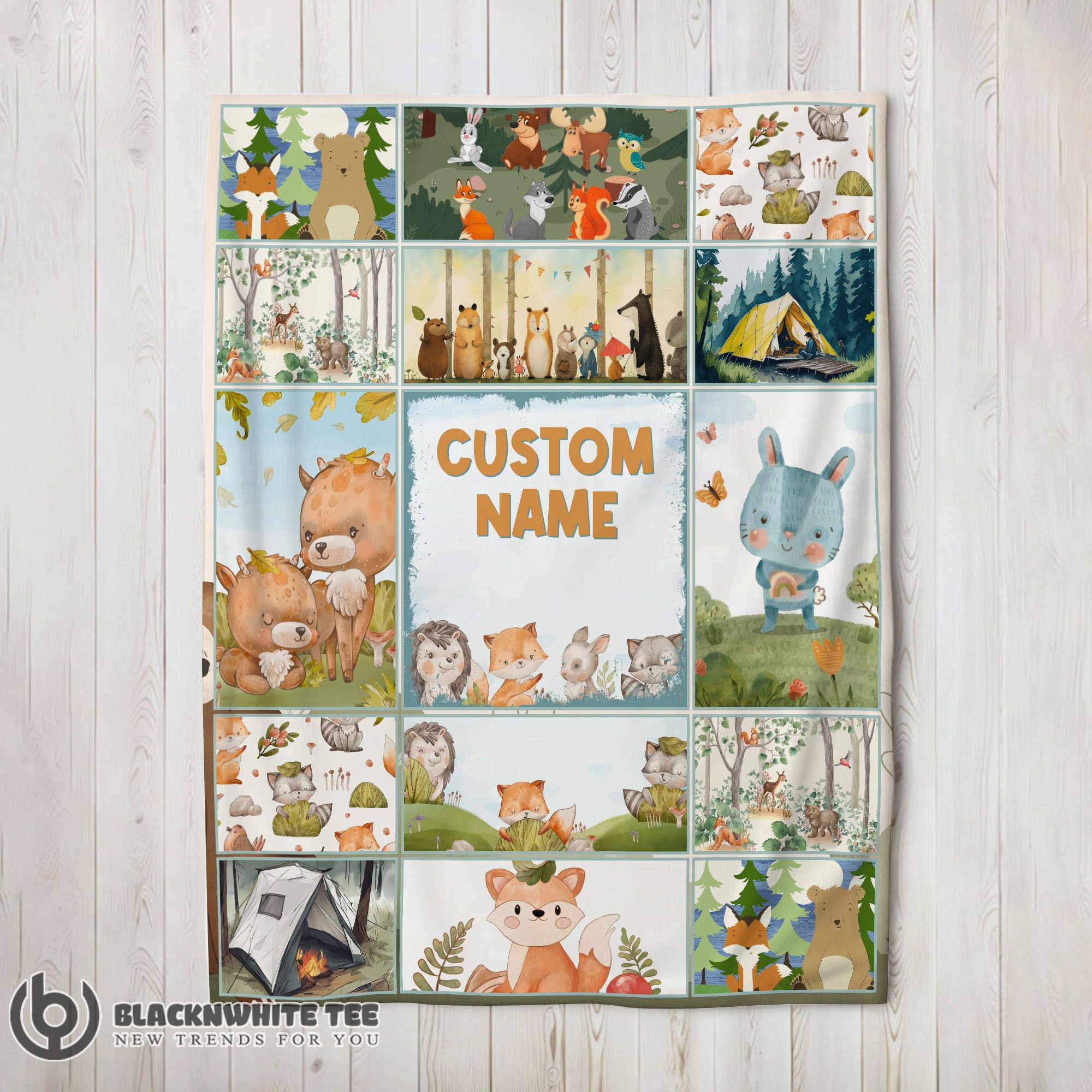 Perfect Cute Forest Animals Collage Whimsical Blanket Fleece Customized Blanket