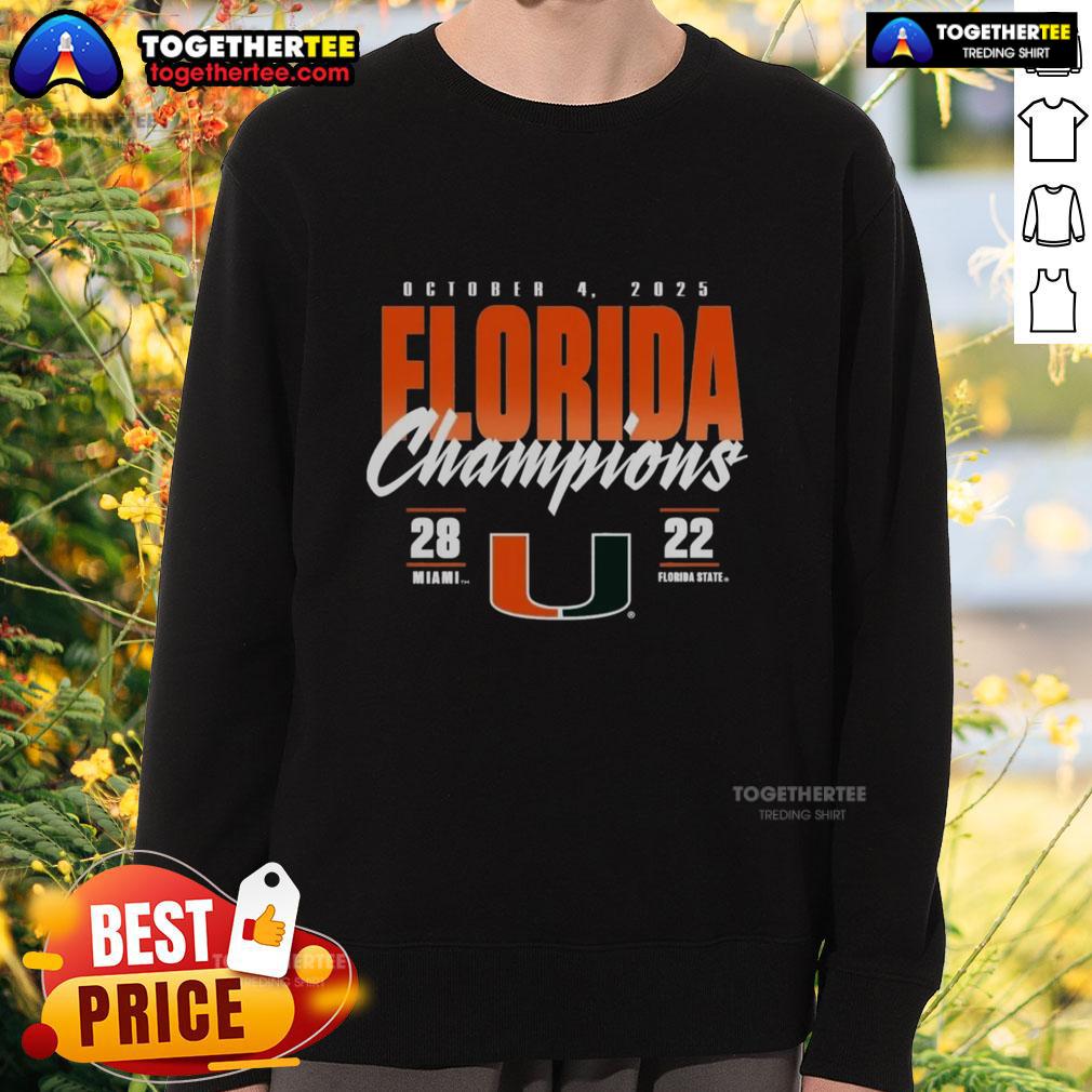 Official Miami Hurricanes Vs. Florida State Seminoles 2025 State Champions Score T-Shirt - Image 5