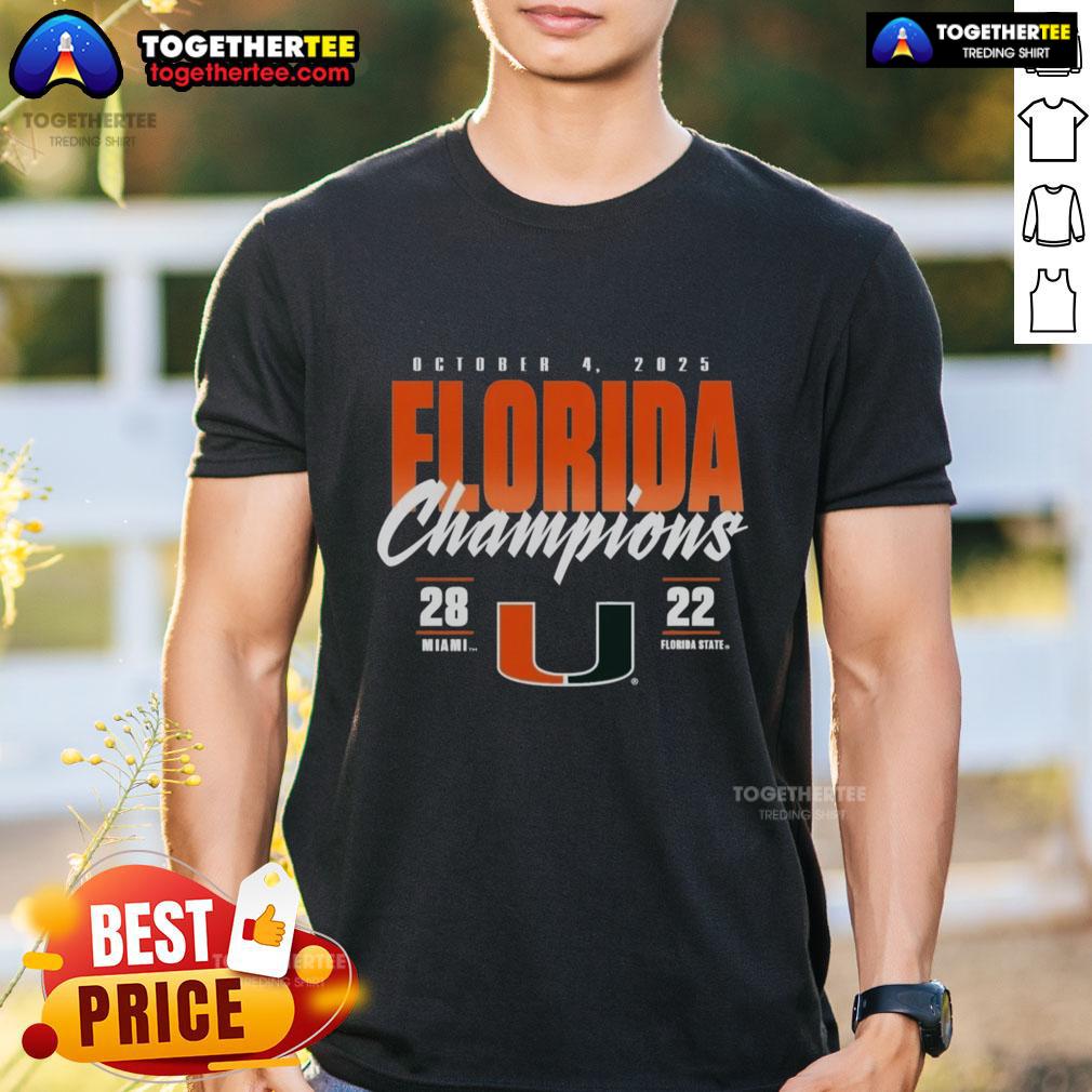 Official Miami Hurricanes Vs. Florida State Seminoles 2025 State Champions Score T-Shirt