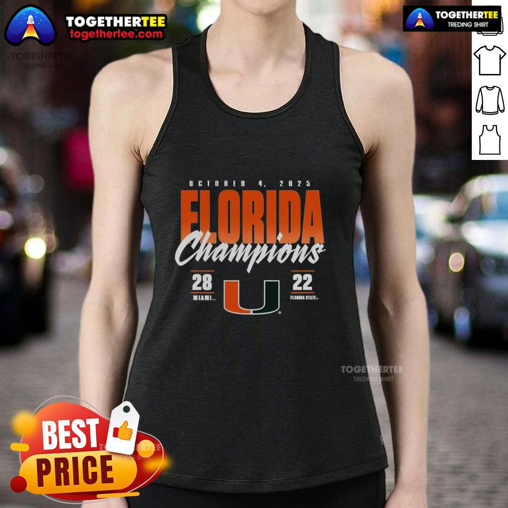 Official Miami Hurricanes Vs. Florida State Seminoles 2025 State Champions Score T-Shirt - Image 4