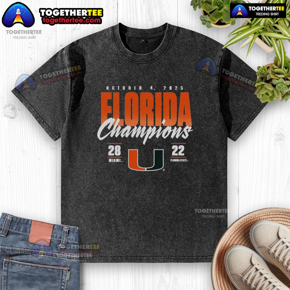 Official Miami Hurricanes Vs. Florida State Seminoles 2025 State Champions Score T-Shirt - Image 6