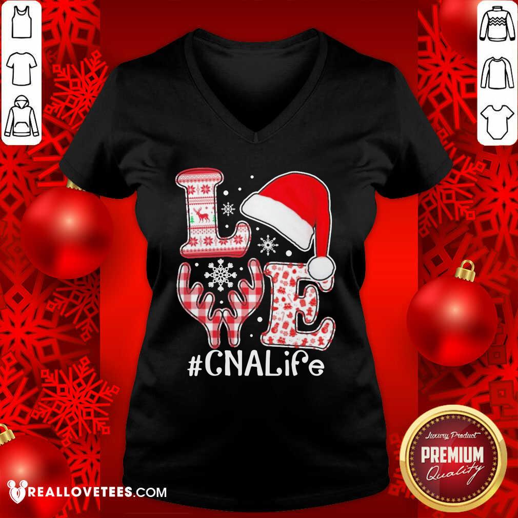 Premium Love Hat Santa And Reindeer #CNA Life Worker Ugly Christmas Shirt - Image 5