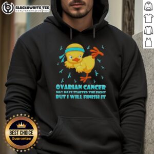 Alternative view of Awesome Cartoon Chick Karate Kick Ovarian Cancer May Have Started The Fight But I Will Finish It T-Shirt