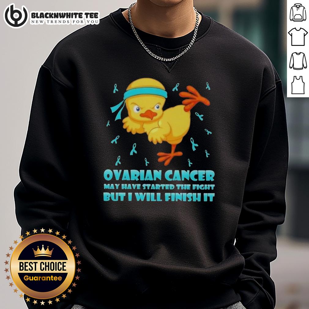 Awesome Cartoon Chick Karate Kick Ovarian Cancer May Have Started The Fight But I Will Finish It T-Shirt - Image 5