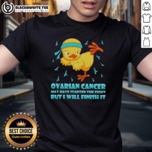 Awesome Cartoon Chick Karate Kick Ovarian Cancer May Have Started The Fight But I Will Finish It T-Shirt