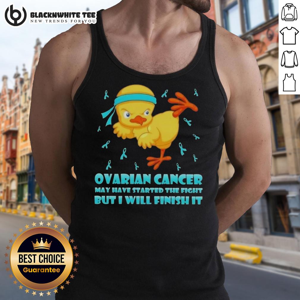 Awesome Cartoon Chick Karate Kick Ovarian Cancer May Have Started The Fight But I Will Finish It T-Shirt - Image 4