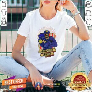 Alternative view of Happy Police Man Ameican Heroes Us Flag Shirt