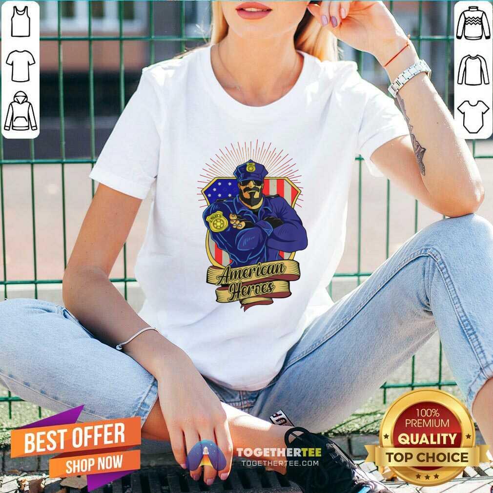 Happy Police Man Ameican Heroes Us Flag Shirt - Image 2