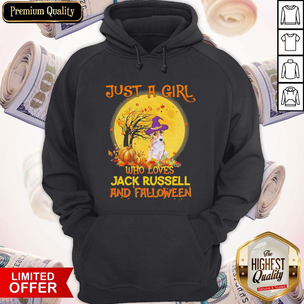 Just A Girl Who Loves Jack Russell And Falloween Pumpkin Sunset Halloween Shirt - Image 3