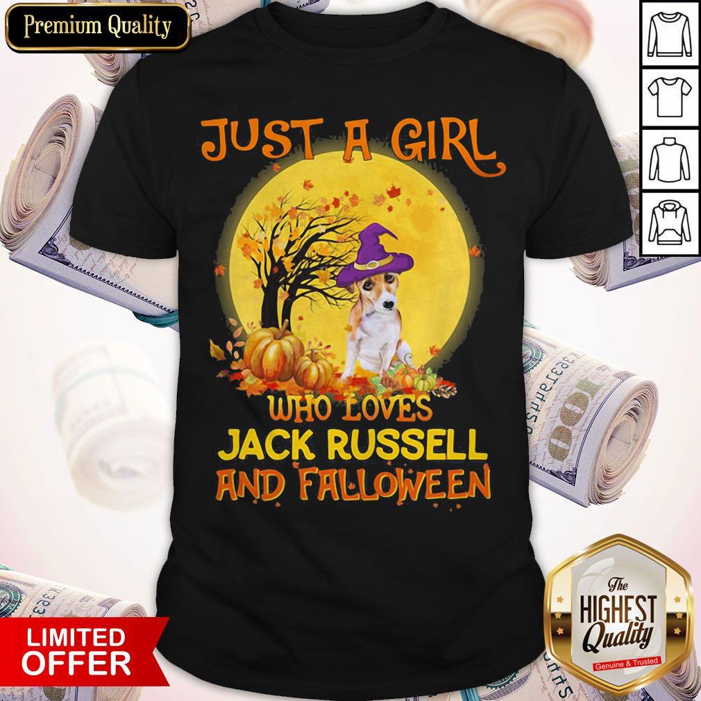 Just A Girl Who Loves Jack Russell And Falloween Pumpkin Sunset Halloween Shirt