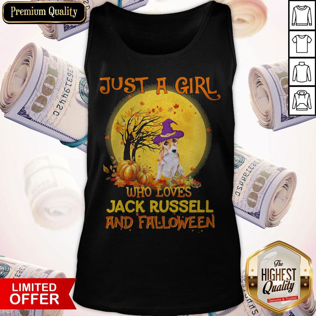 Just A Girl Who Loves Jack Russell And Falloween Pumpkin Sunset Halloween Shirt - Image 5