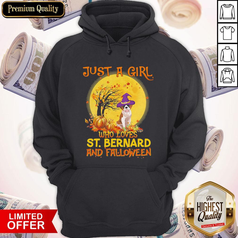 Just A Girl Who Loves St.Bernard And Falloween Pumpkin Sunset Halloween Shirt - Image 3