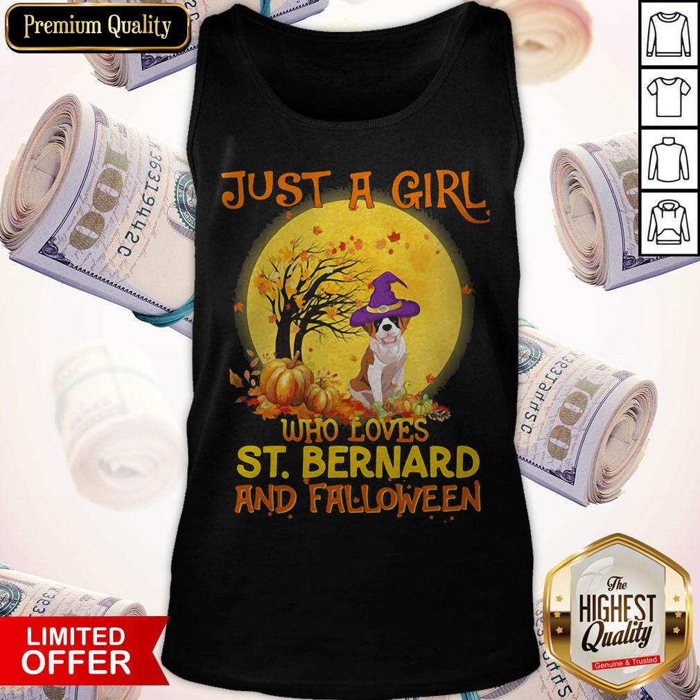 Just A Girl Who Loves St.Bernard And Falloween Pumpkin Sunset Halloween Shirt - Image 5