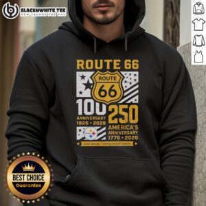 Alternative view of Original Pittsburgh Steelers Route 66 Centennial 100th Anniversary 1926 2026 250th America Anniversary T-Shirt