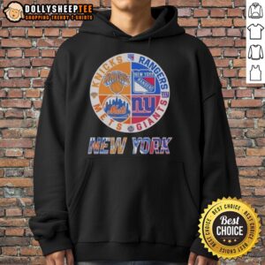 Alternative view of Awesome New York Knicks New York Mets New York Giants New York Rangers Mashup Logo T-Shirt