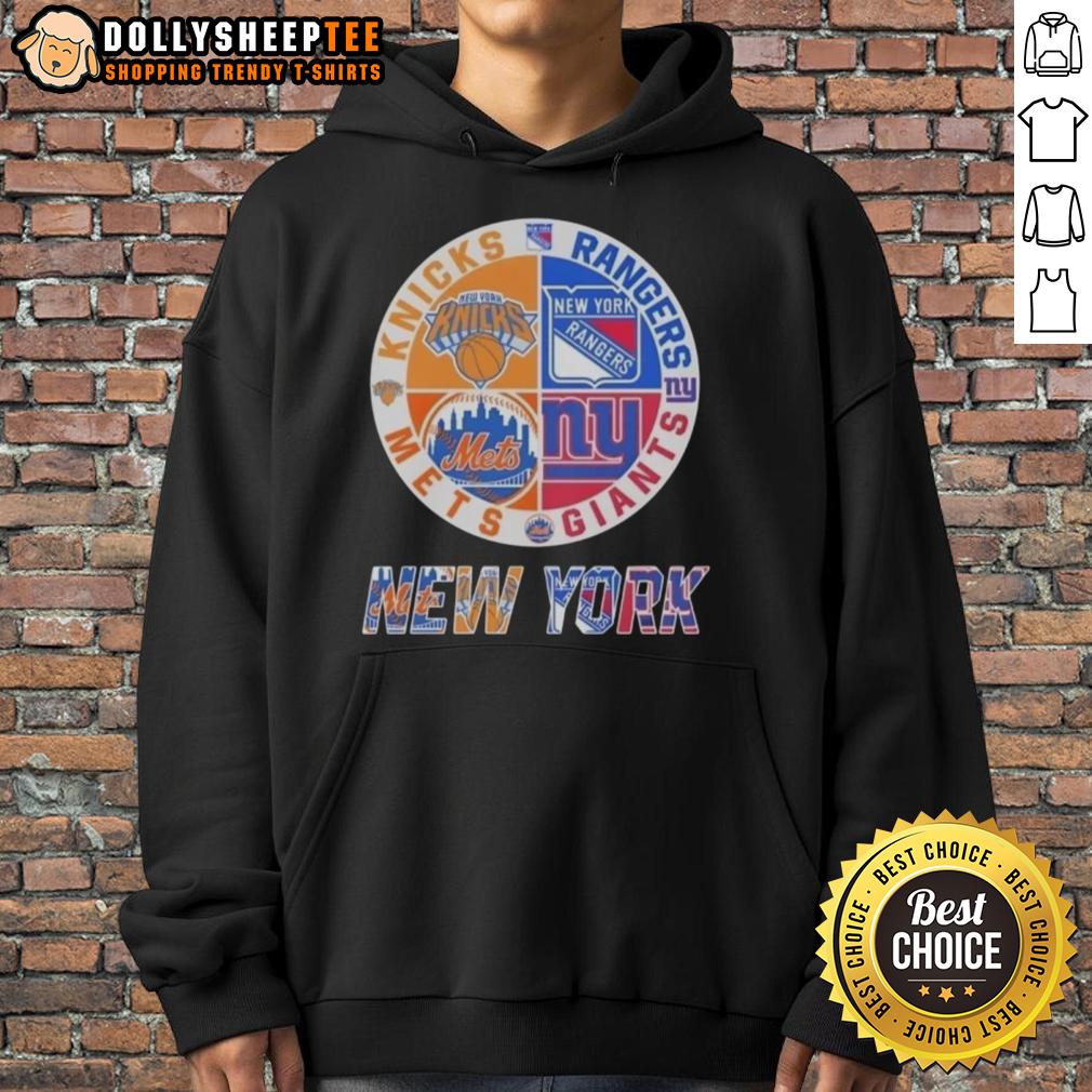 Awesome New York Knicks New York Mets New York Giants New York Rangers Mashup Logo T-Shirt - Image 2