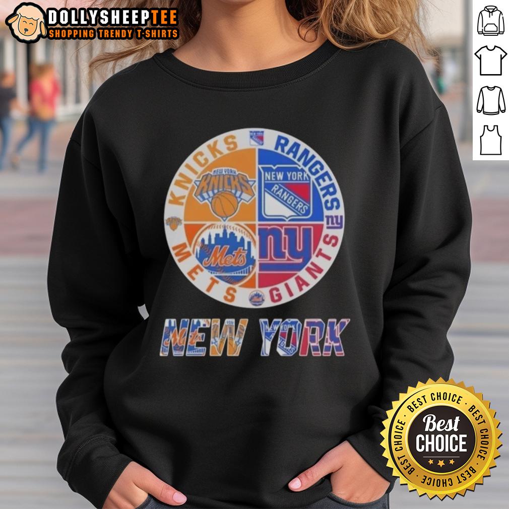 Awesome New York Knicks New York Mets New York Giants New York Rangers Mashup Logo T-Shirt - Image 5
