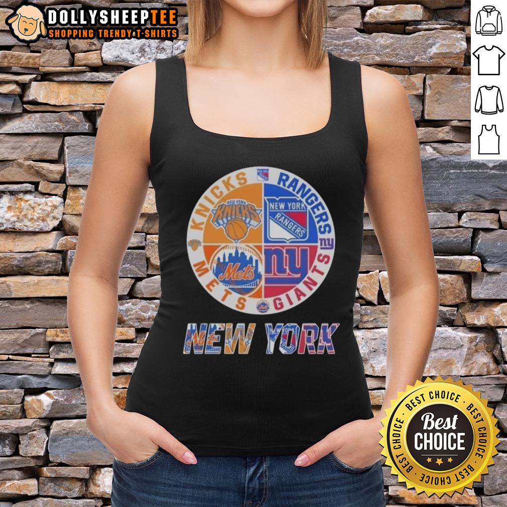 Awesome New York Knicks New York Mets New York Giants New York Rangers Mashup Logo T-Shirt - Image 4