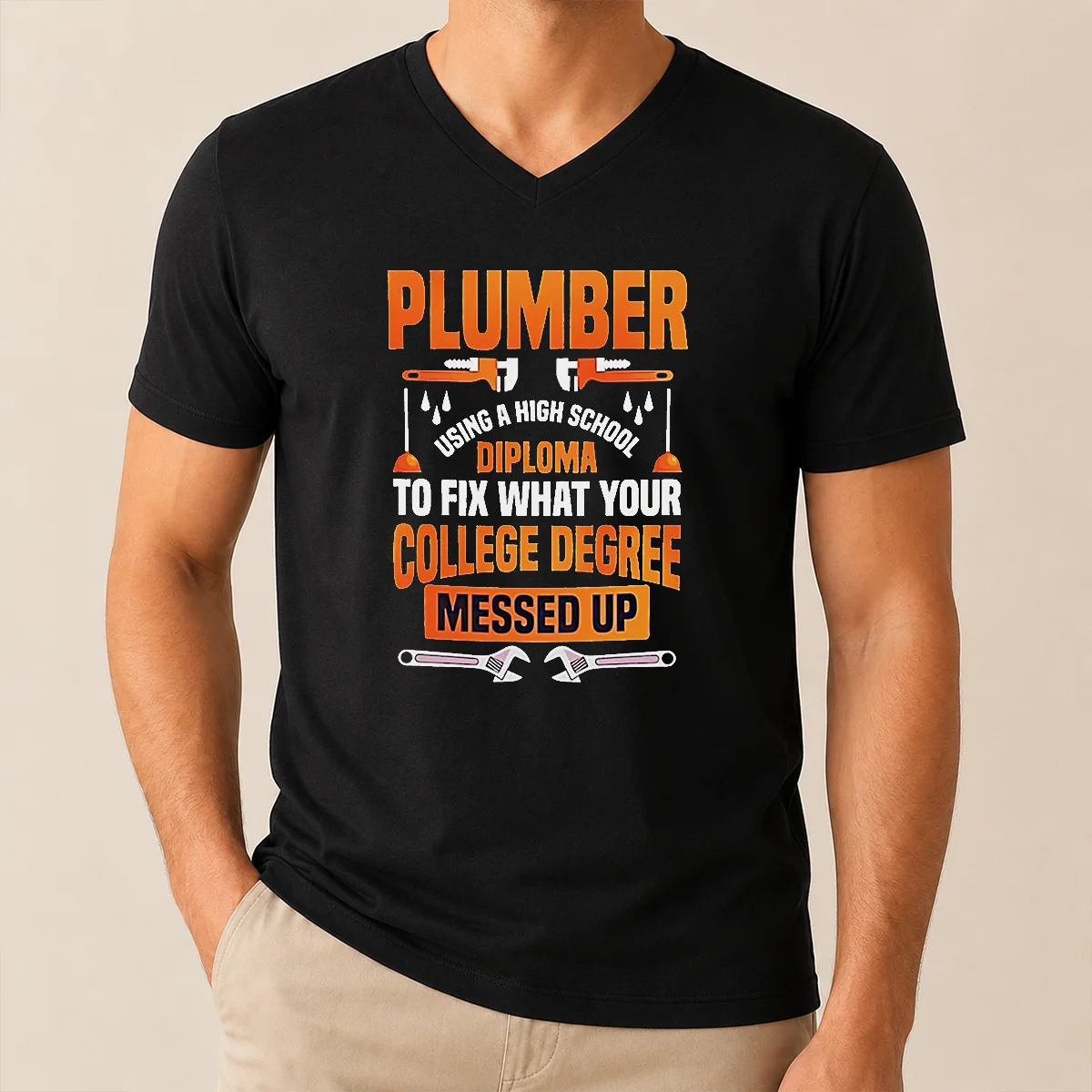 Original Plumber High School Diploma College Degree Messed Up Shirt - Image 2