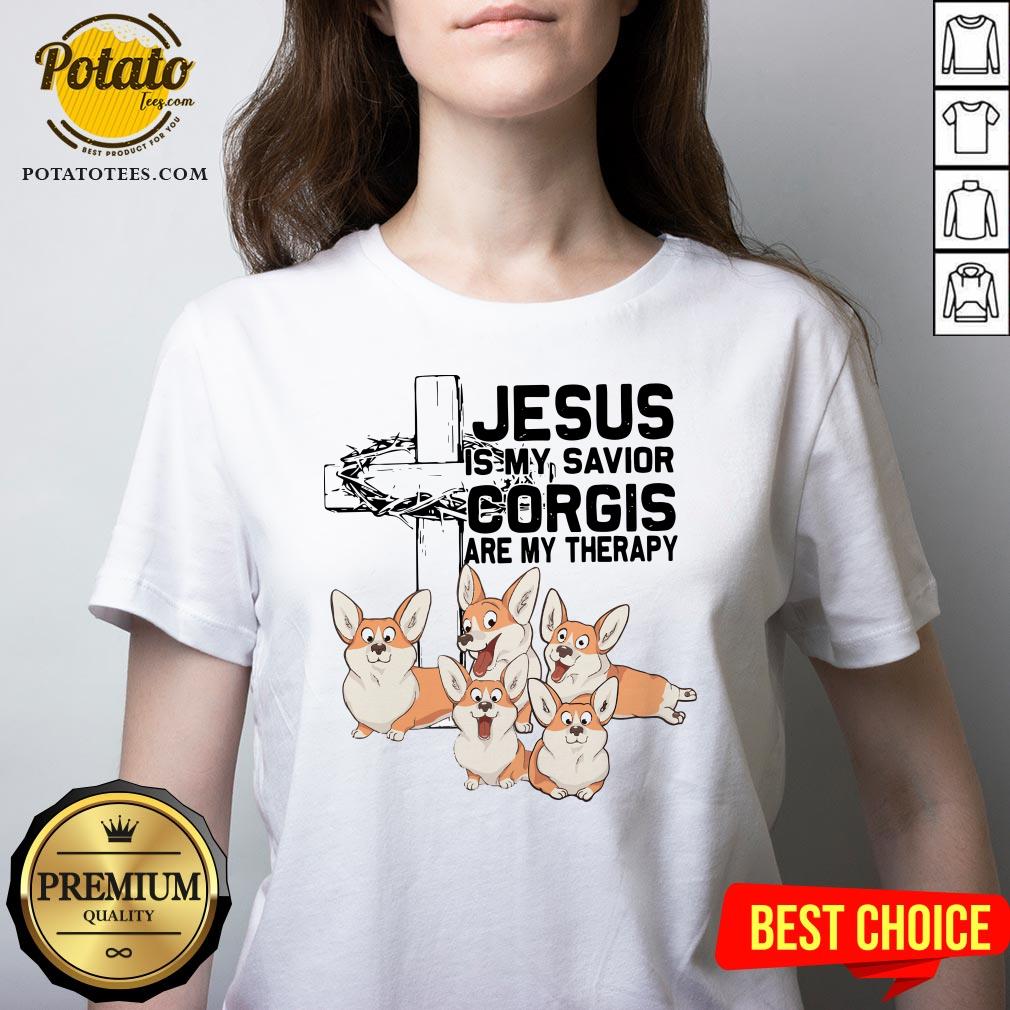 Beautiful Jesus Is My Savior Corgis Are Therapy Shirt - Image 2