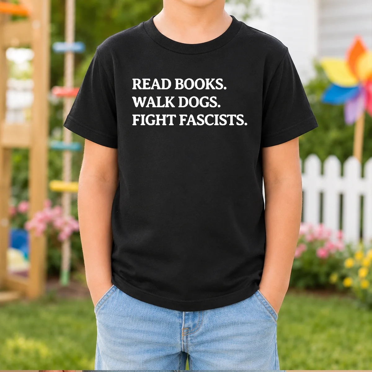 Original Read Books Walk Dogs Fight Fascists Shirt - Image 9