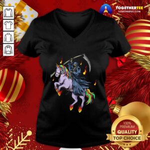 Alternative view of Nice Grim Reaper Skeleton Death Riding A Unicorn Fire Shirt
