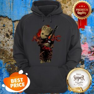 Alternative view of Nice Baby Groot Hug ACDC Logo Guitarist Shirt