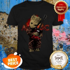 Nice Baby Groot Hug ACDC Logo Guitarist Shirt