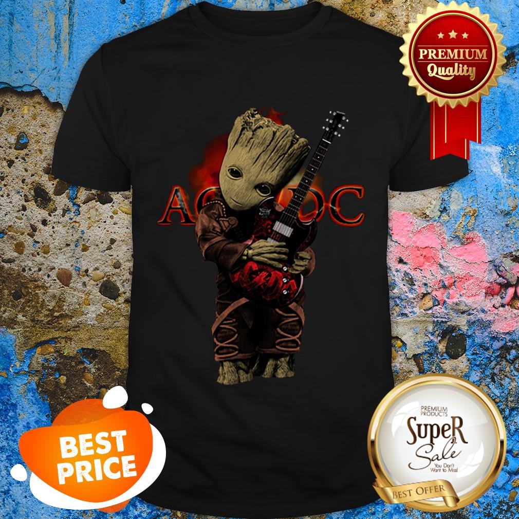Nice Baby Groot Hug ACDC Logo Guitarist Shirt