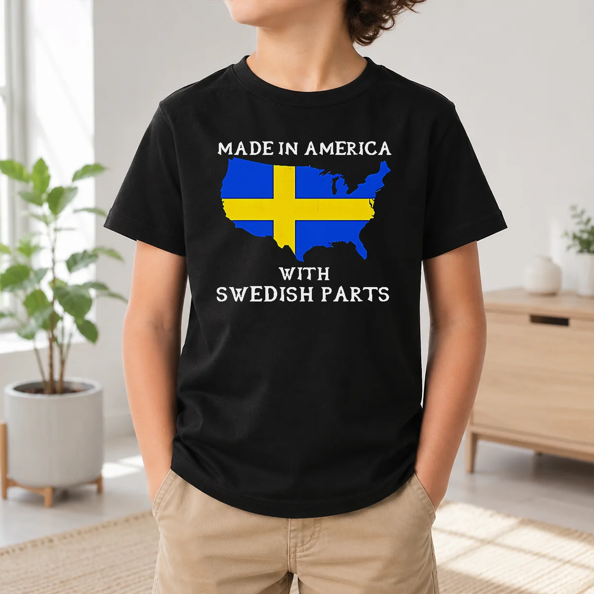 Pretty Official Made In America With Swedish Parts Map Of United States Flag Shirt - Image 9