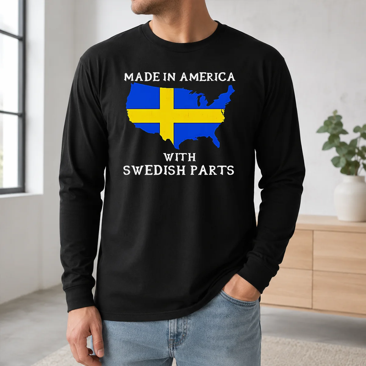 Pretty Official Made In America With Swedish Parts Map Of United States Flag Shirt - Image 5
