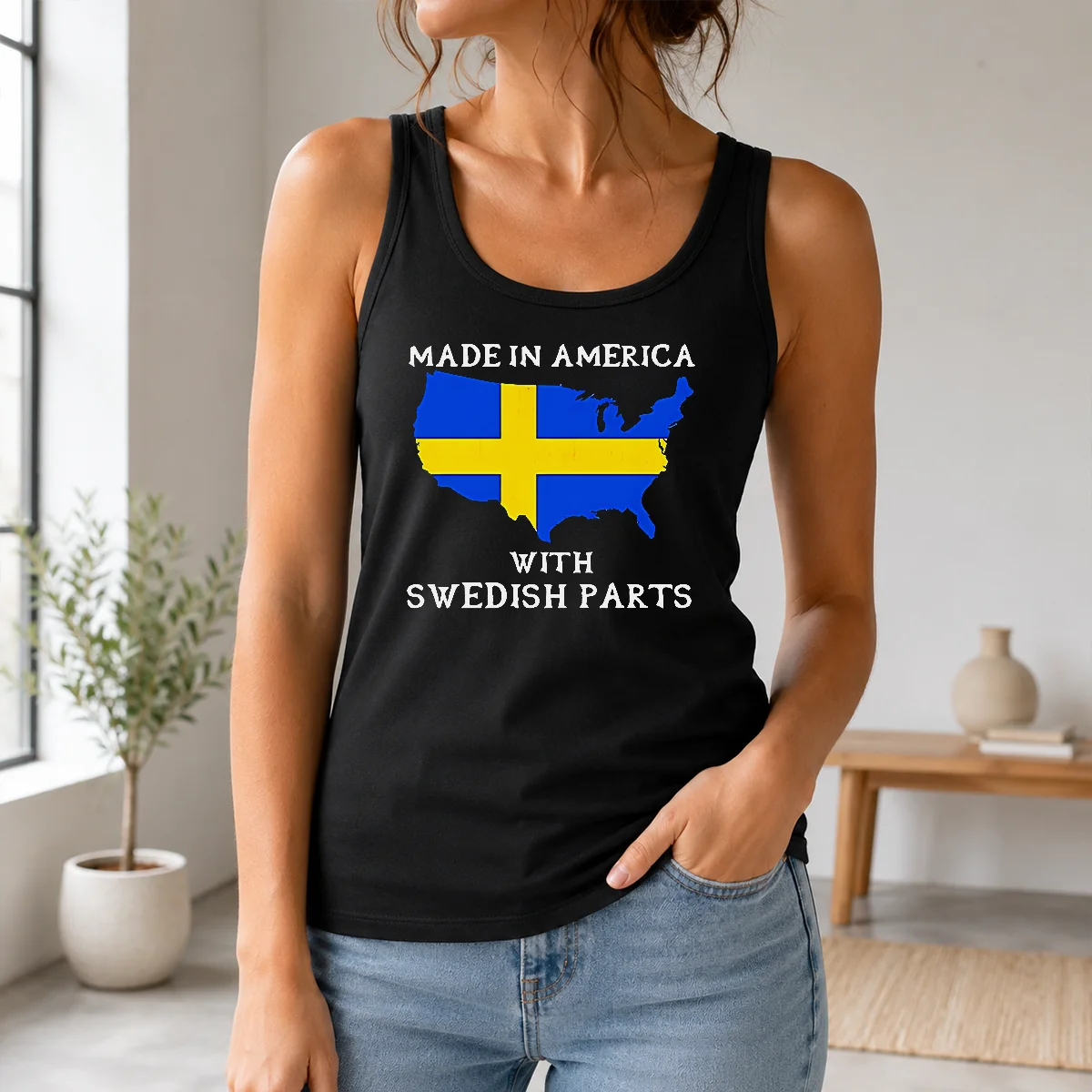 Pretty Official Made In America With Swedish Parts Map Of United States Flag Shirt - Image 3