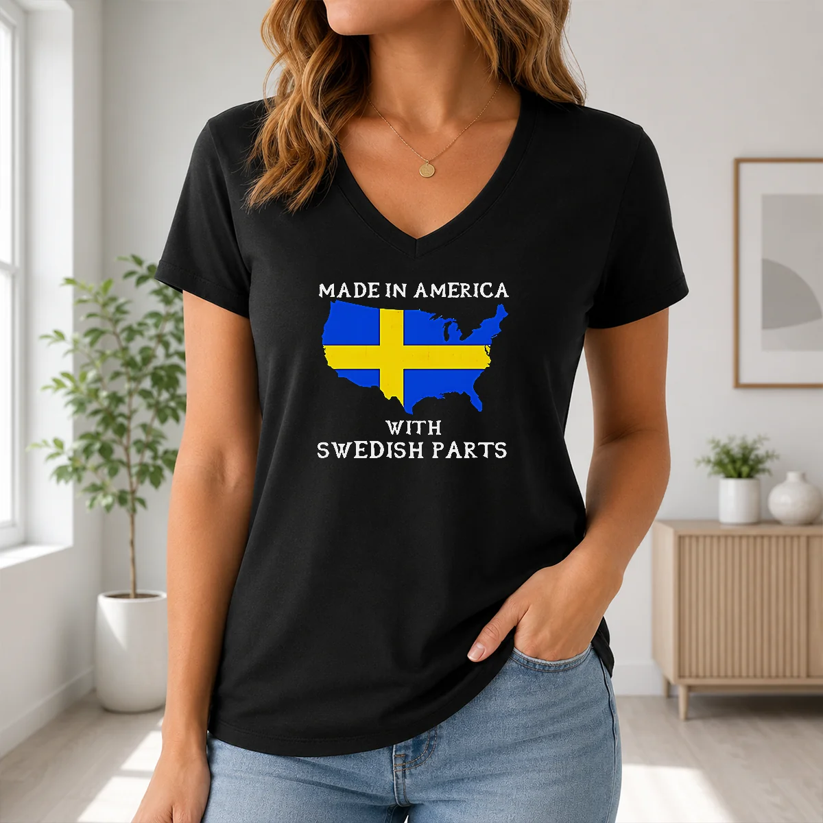 Pretty Official Made In America With Swedish Parts Map Of United States Flag Shirt - Image 2