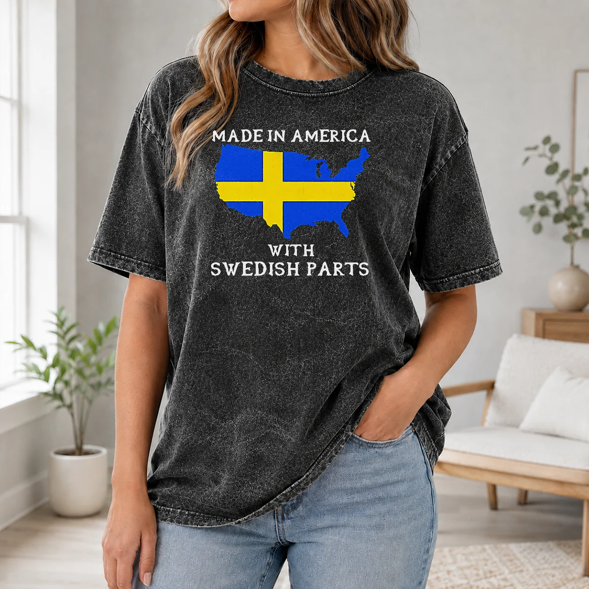 Pretty Official Made In America With Swedish Parts Map Of United States Flag Shirt - Image 8