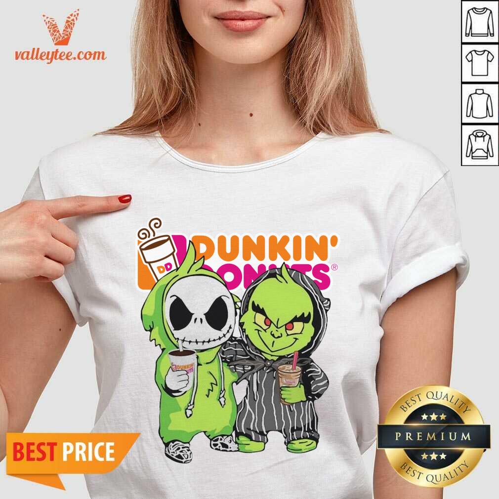 Fantastic Baby Jack Skellington And Grinch Love Dunkin Donuts Shirt - Image 3